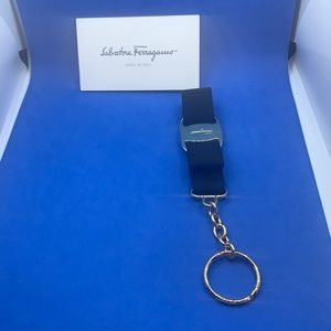 SALVATORE FERRAGAMO Navy Bow Logo Key Chain Bag Charm